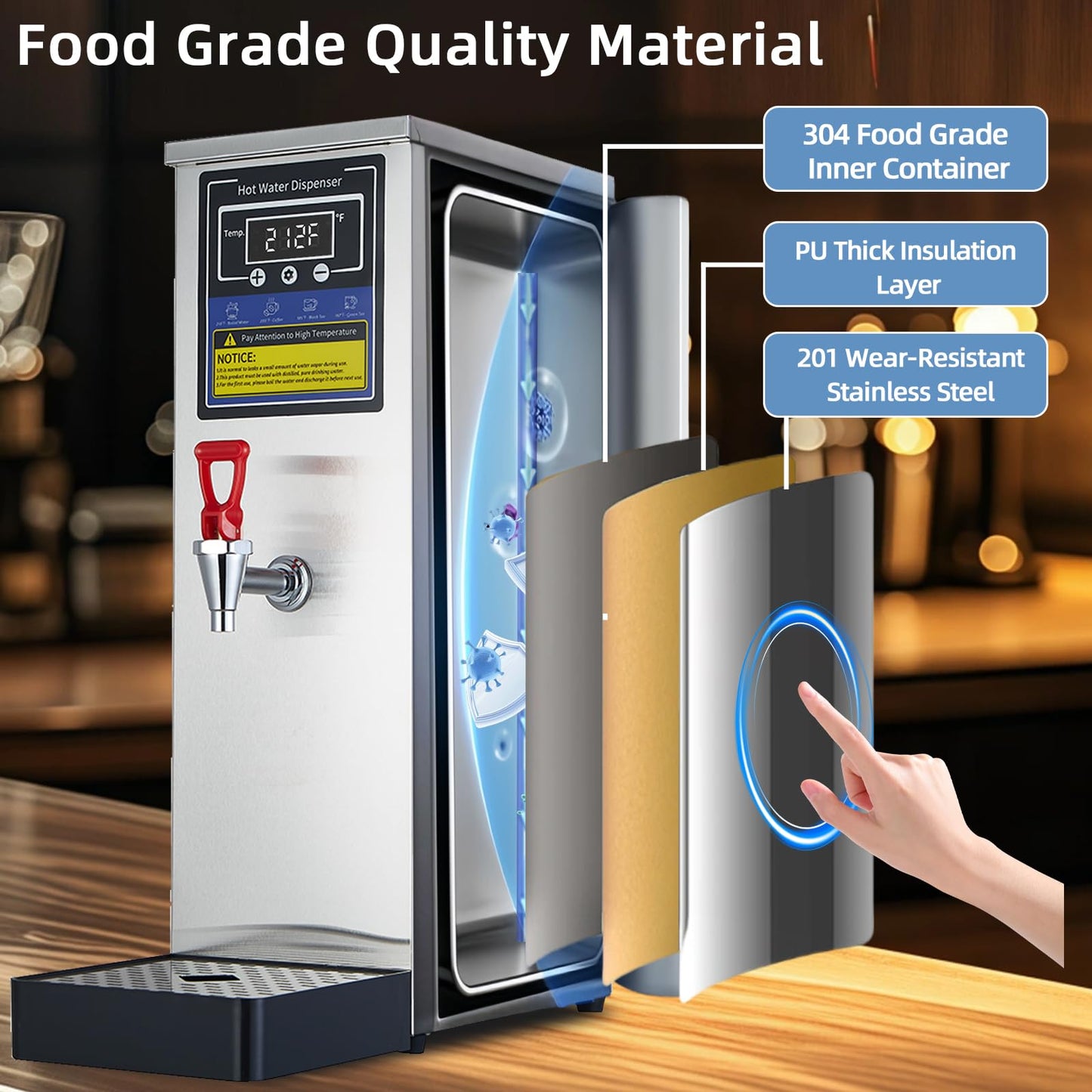 Commercial Hot Water Dispenser Stainless Steel Commercial Water Boiler 1600W Quick Heating 6.6 Gallons/Hour Output Commercial Water Machine for Office, Café, Tea, Catering