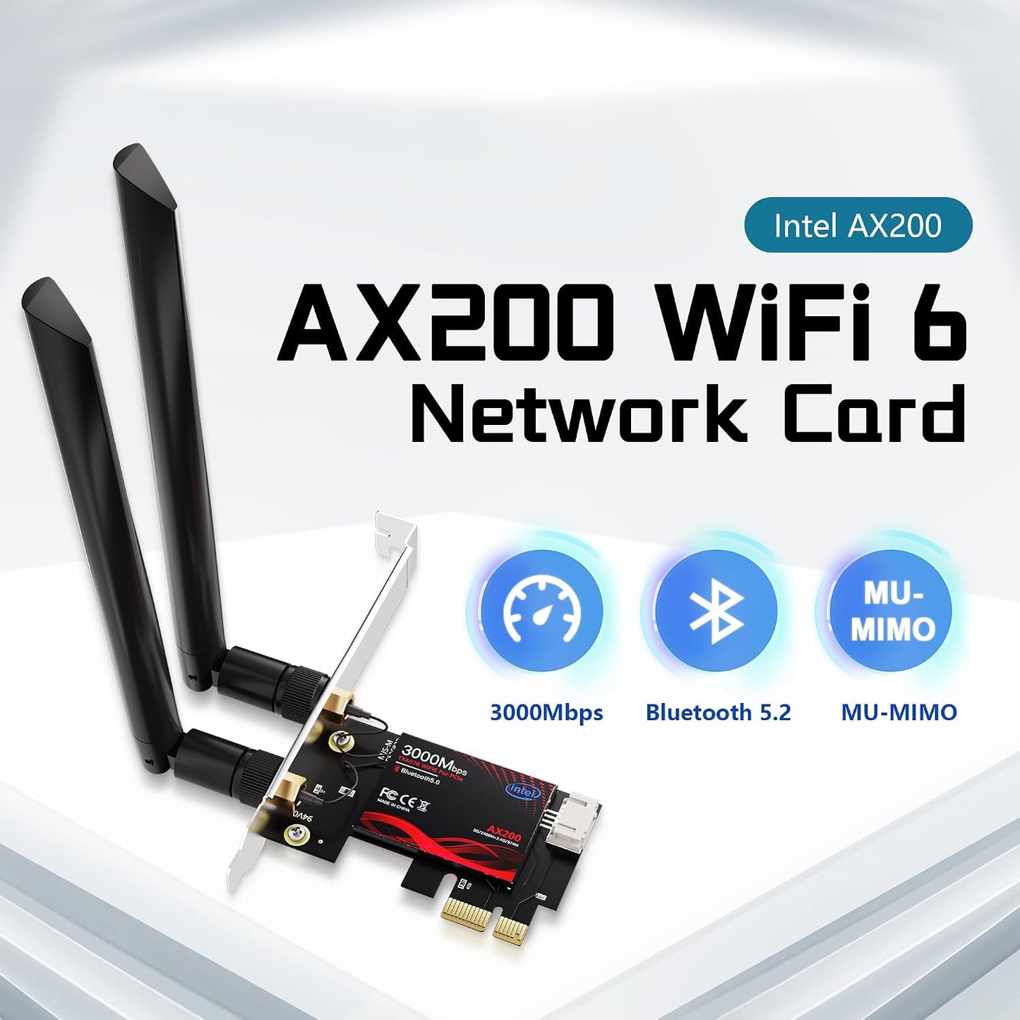 BZIZU 6 5.2,3000Mbps Latency,WPA3 Security,4K 11/10 WiFi PCIe Card for Gaming PC with Bluetooth Ultra-Low Streaming/VR