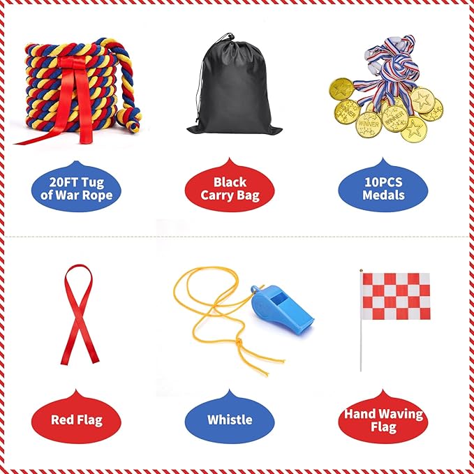 Tug of War Rope for Kids and Adults, Outdoor Games - Family Reunion, Birthday Party, Summer Yard Games - Camping, Picnic, Carnival - Team Building (Tricolor, 40FT)