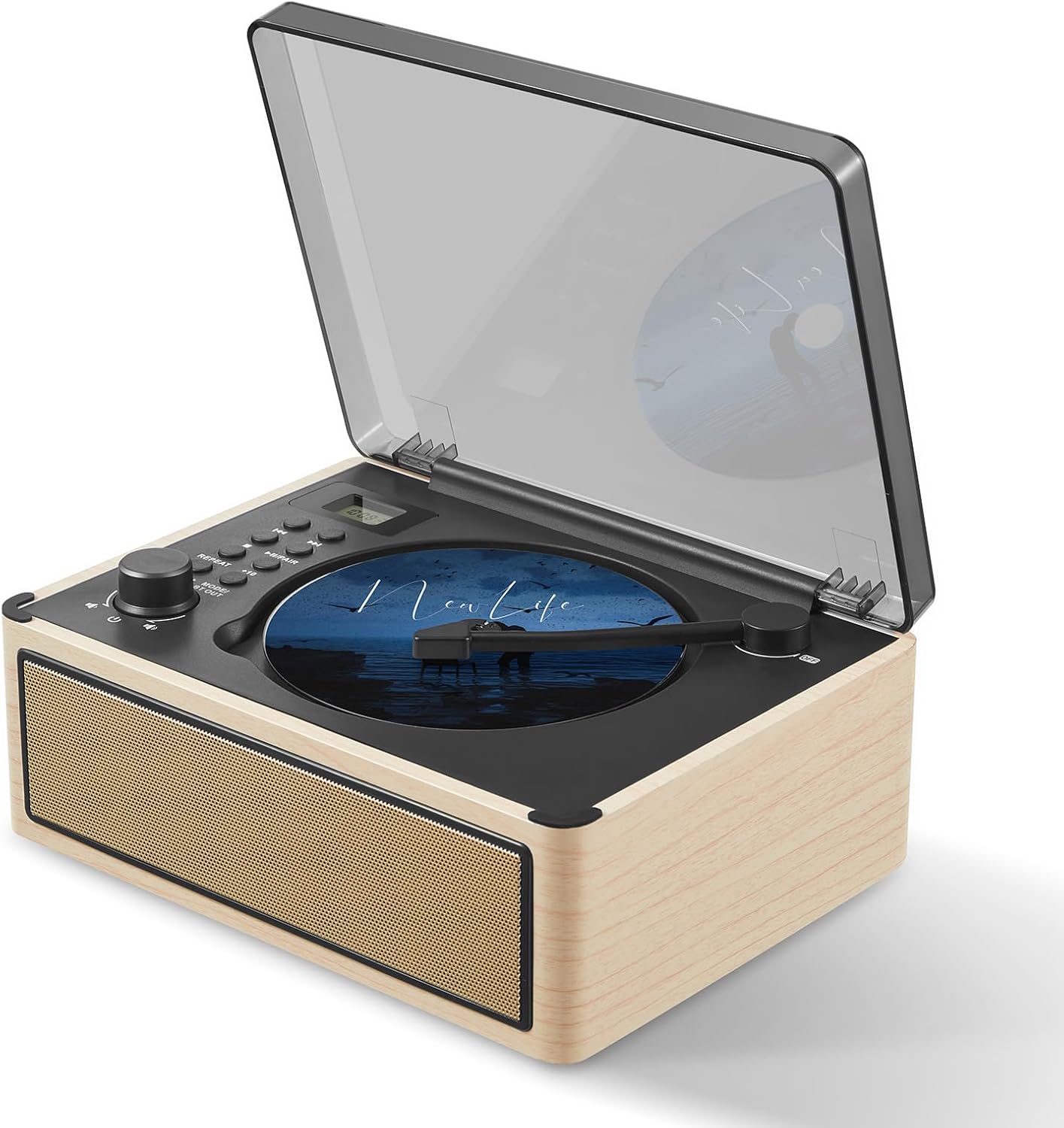 Gelielim Retro CD Player Boombox, Desktop CD Player with Bluetooth in/Out, Rechargeable Battery, HiFi Speakers, Wooden