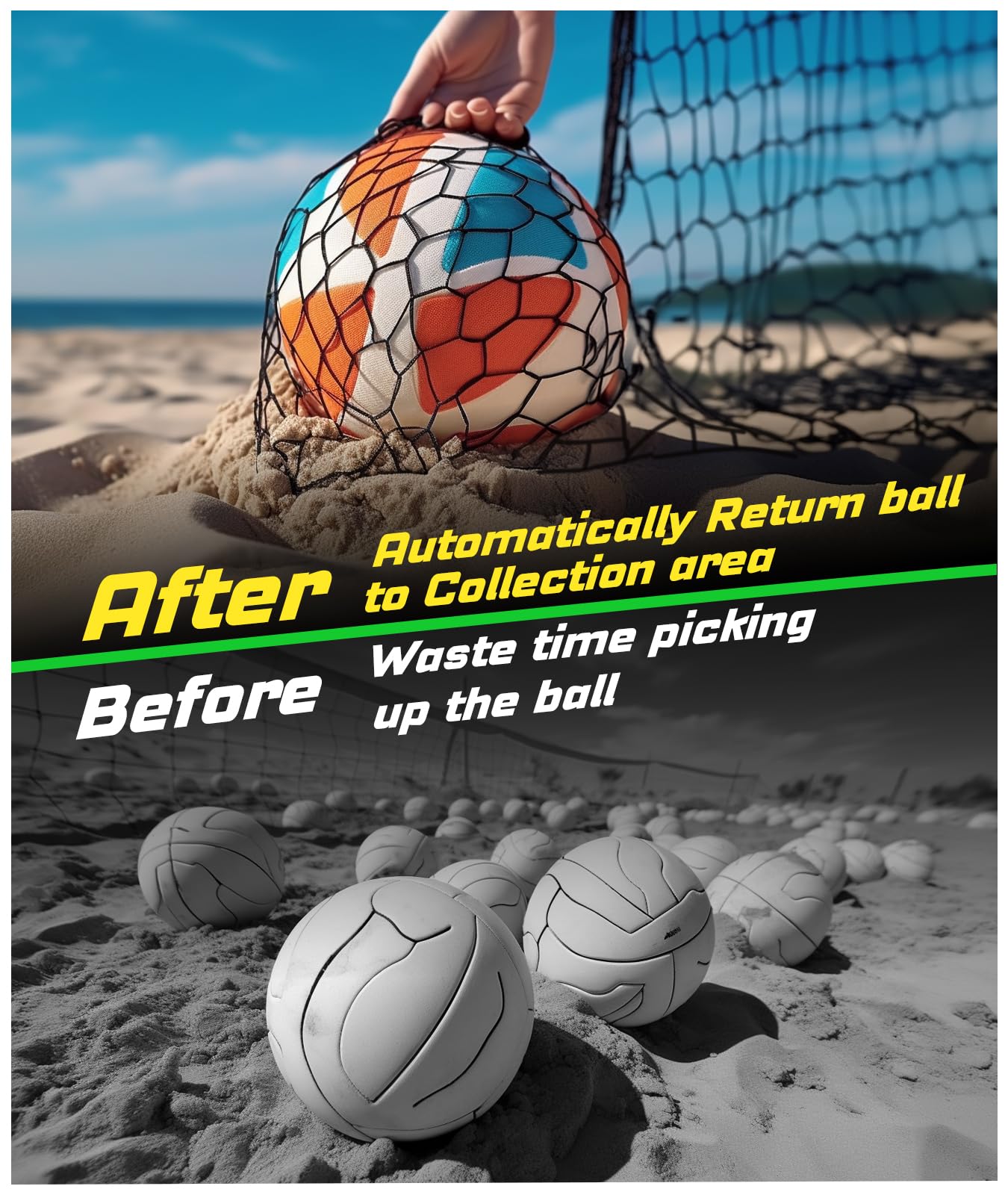 Volleyball Training Equipment Net System,Freely Adjustable Heights Practice Net Serve Trainer Aids,Improve Serve&Spike Skills, Portable &Easy Setup for Backyard Beach Indoor and Outdoor Use