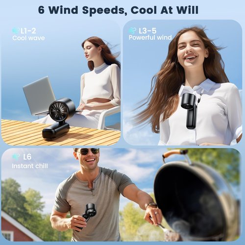 coldSky Portable Handheld Turbo Fan, 5000mAh Rechargeable Fan With 6 Speeds, Foldable Neck/Desk Fan With Digital Display, Pocket Small Fans With Air Turbo Tech For Women Outdoor, Travel, Office