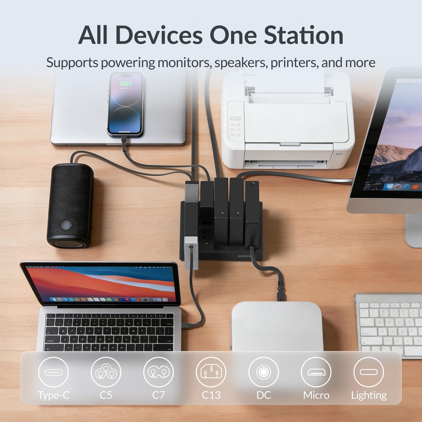 Gitryin Modular Laptop Charging Station, 3 * 140W, 2 * 40W Retractable USB C Chargers, 10 Type C Ports with Cooling Power Strip, 500W Charging Hub