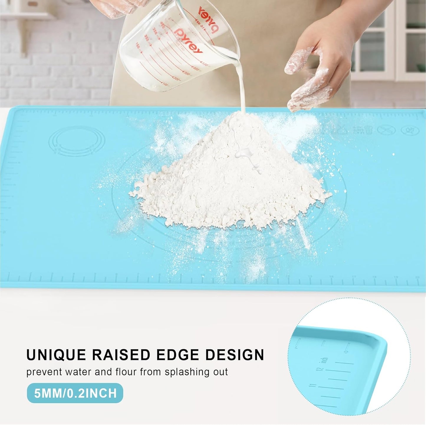 Sky Blue Silicone Baking Mat - Versatile Dough Rolling & Pastry Mat for Pizza, Pie, Macaron, Bread (24"×16")