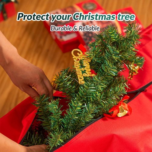 Christmas Tree Storage Bag - 9 Ft Waterproof Container with Durable Handles & Zipper | Heavy-Duty Oxford, Red
