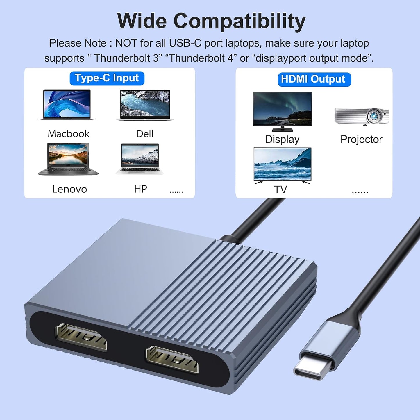 Aibilangose 2 USB C to Dual HDMI Adapter for Dell/HP/MacBook, HDMI Splitter Extended Display, Double hdmi for Monitors