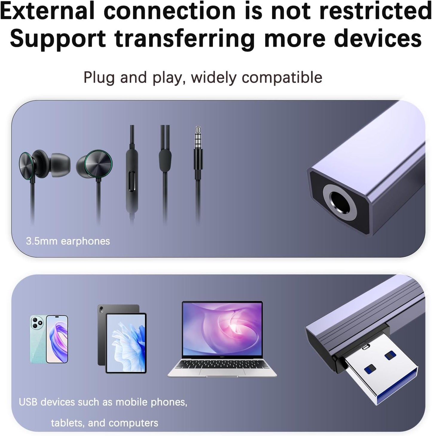 Liaoan 3.5mm 3.5mm PS4/PS5/headphones/Mac/Linux/laptops/desktops/docking USB to Jack Audio Adapter, USB-A to Female