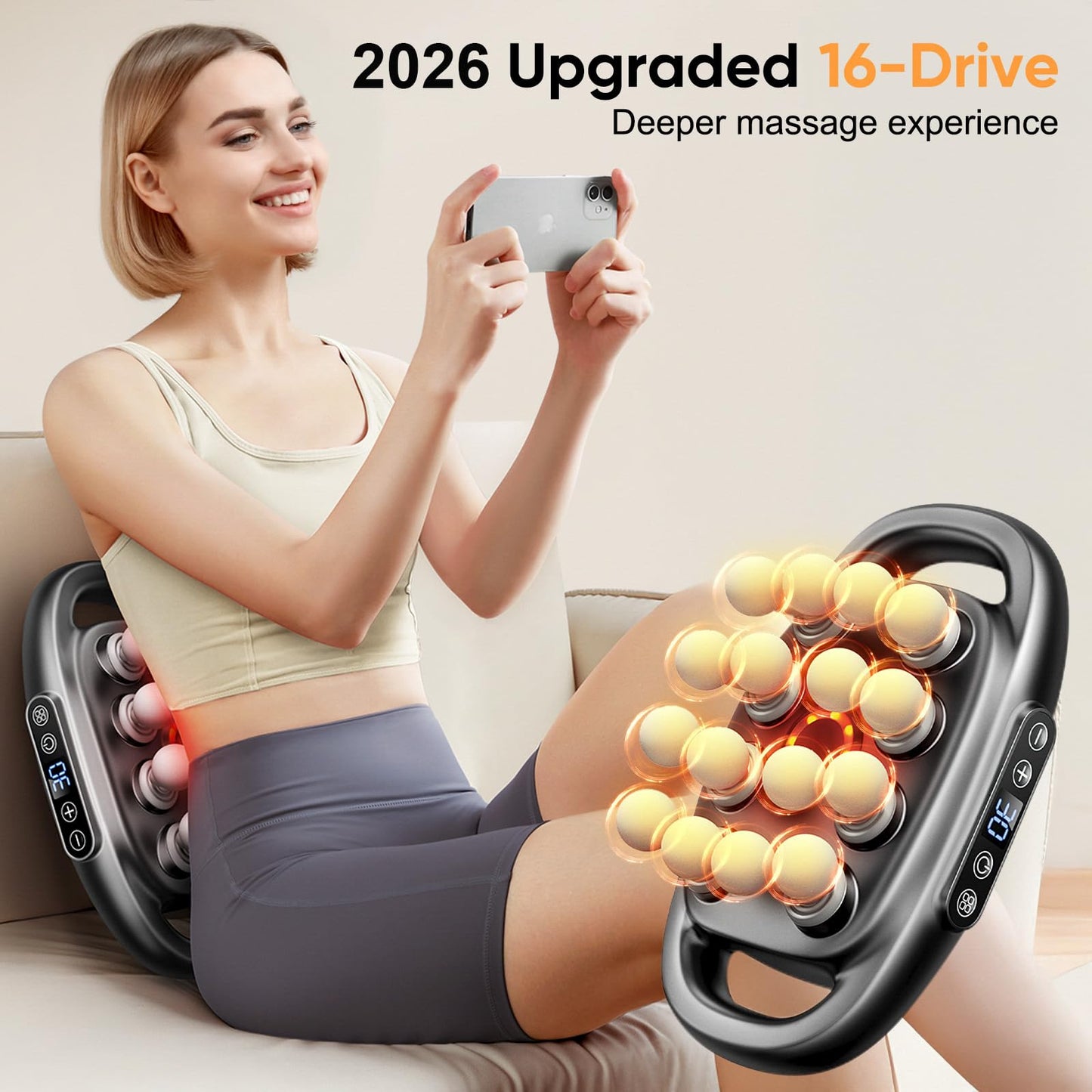 16 Head Massage Gun Deep Tissue - 2026 Upgrade 16-Drive Back Muscle Massager with 3 Modes & 30 Intensities, Portable Quiet Percussion Massager for Legs, Waist, Back, Neck, Buttocks Muscles Pain Relief