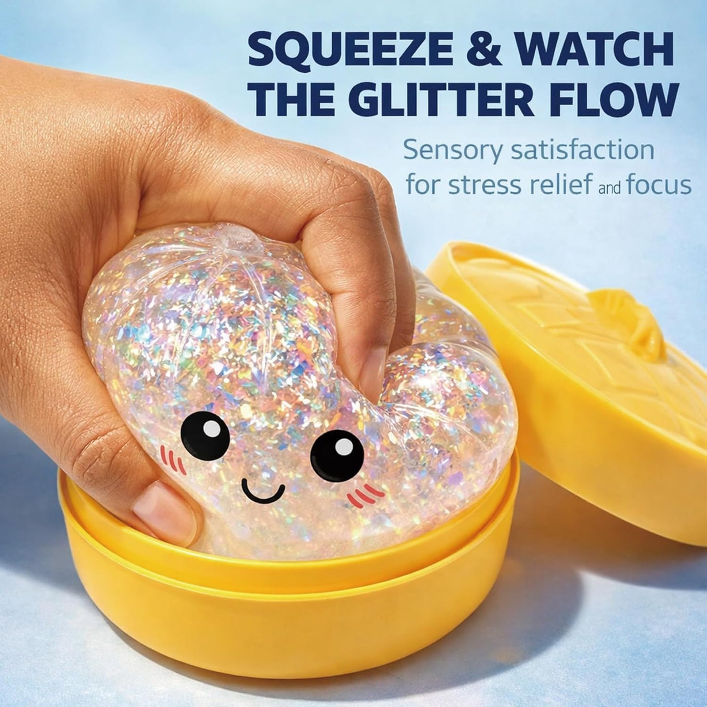 Skiennix Glitter Dumpling Squishy Toy - Stress Relief Sensory Squeeze Toy (White)