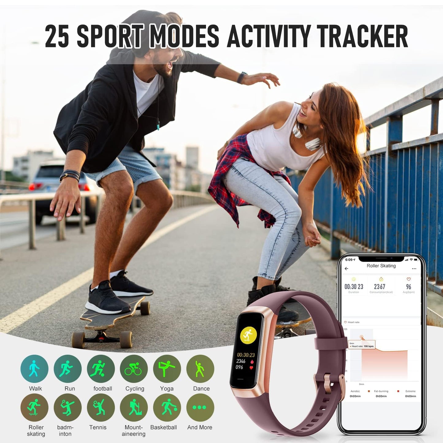 Bakoor Fitness Tracker, Fitness Watch with 24/7 Heart Rate Blood Oxygen Sleep Monitor, 1.10" AMOLED HD Touch Color Screen Step Counter, Activity Trackers Pedometer Health Smart Watch for Women Men