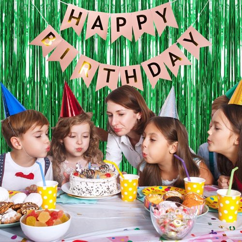 Green Streamers Backdrop by [Brand Name] - Jungle Party Decorations | Foil Fringe Curtains for Birthdays