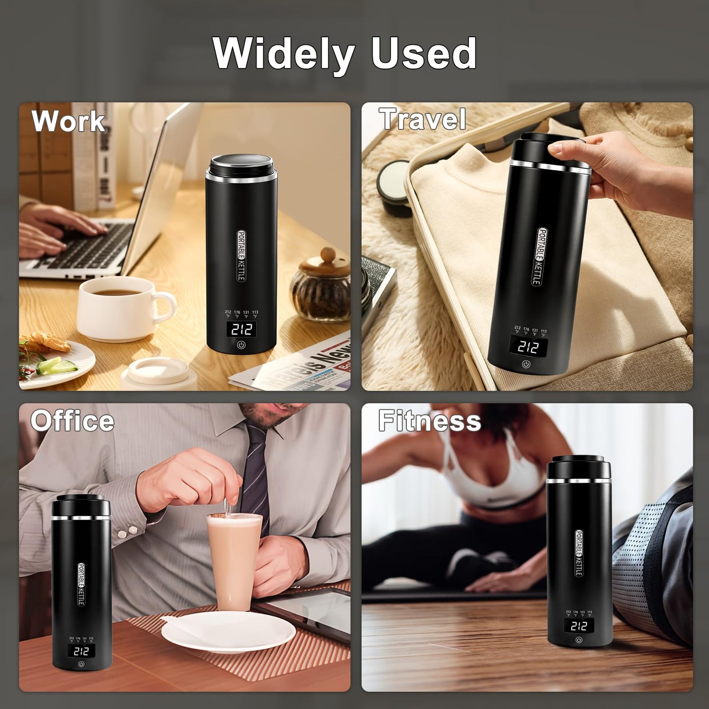 Travel Kettle, Portable Electric Kettle with 4 Temperature Controls, 304 Stainless Steel with Auto Shut-off, Black(120V)