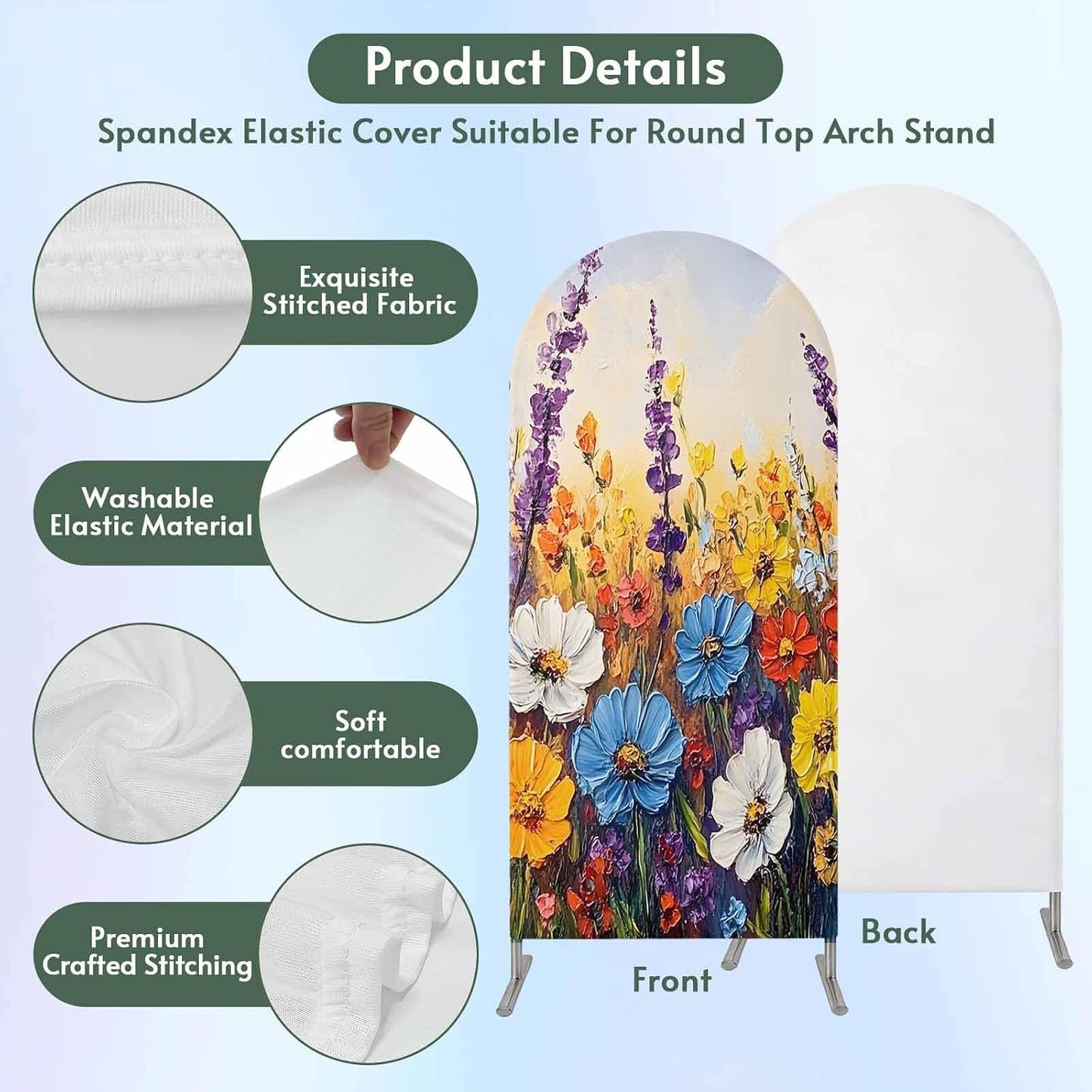 Jnbasdffb 7.2 Vintage Flowers Wedding Arch Cover,Stretchy Spandex Arch Backdrop Stand Covers FT,Abstract Oil Painted