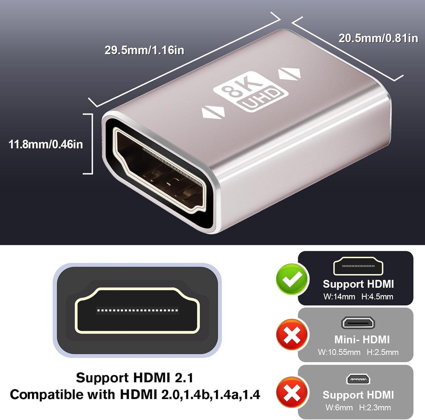 AIMHDUTY 8K, 2.1 8K@60Hz, HDMI Coupler HDMI Female to Female Connector, HDMI Extension Adapter, Support Compatiable