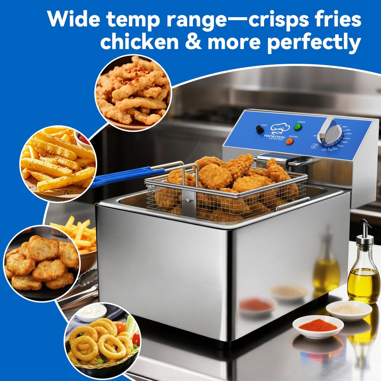 TOPKITCH 6L Electric Deep Fryer with Removable Oil Container and Handle, Solid Wire Mesh Basket and Lid, Lightweight Commercial Countertop Fryers - 120V 1800W