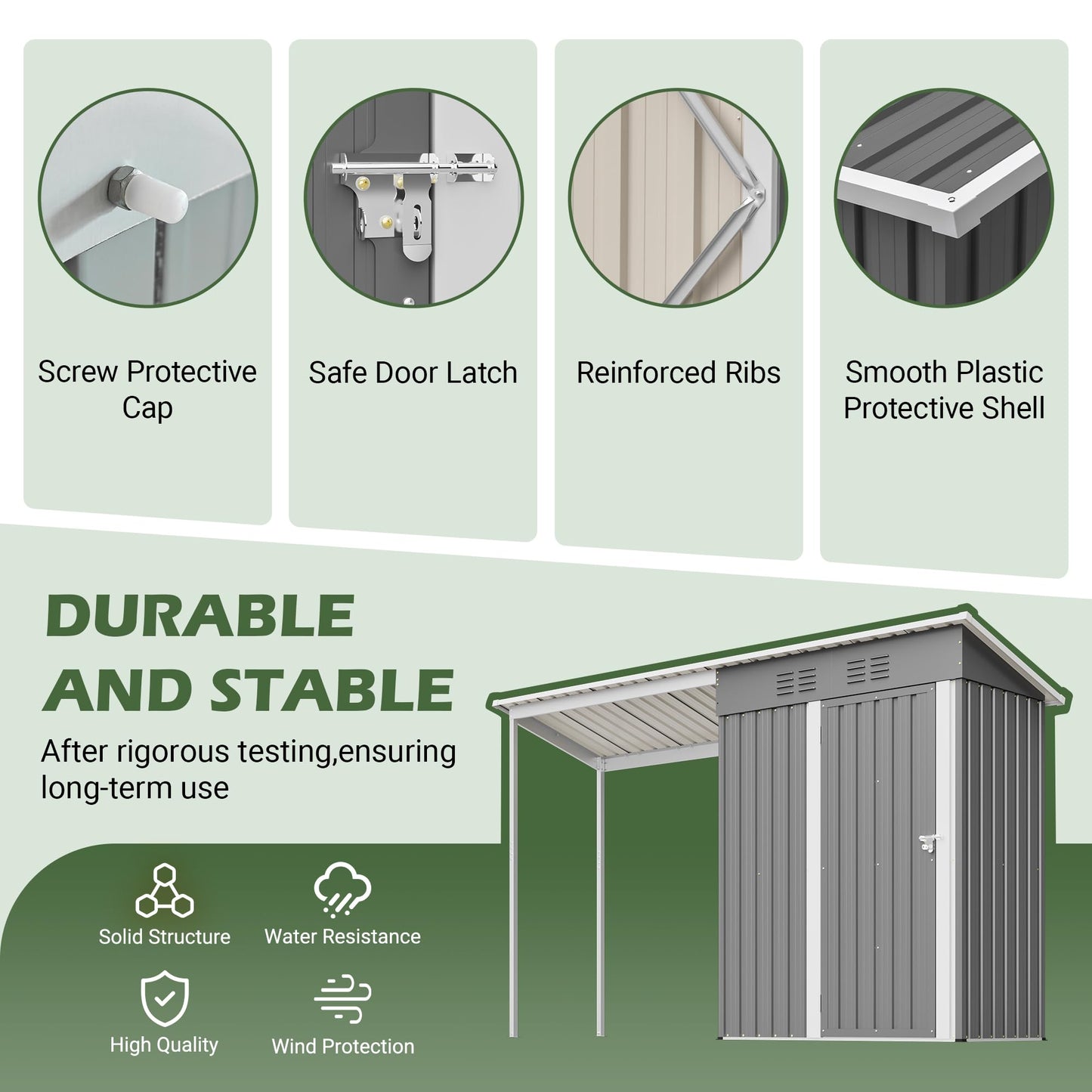 KEIKI Storage Shed 5x3 FT, Small Metal Tool Shed with Gazebo for Outdoor Storage, Galvanized Steel Garden Shed with Lockable Doors for Patio, Backyard, Lawn, Grey