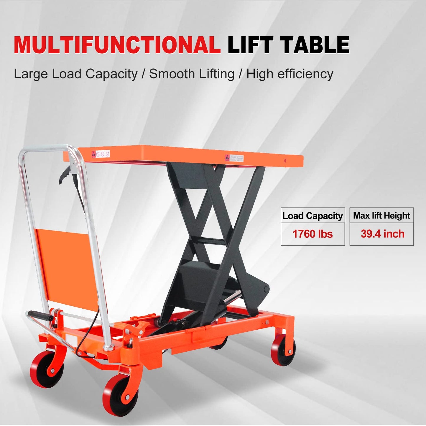 Tory Carrier Hydraulic Scissor 1760LBS Capacity, Cart Lift Table Cart 39.4”Lifting Height, Manual Scissor Lift Table 4 Wheels and Foot Pump, Elevating Hydraulic Cart for Material Handling