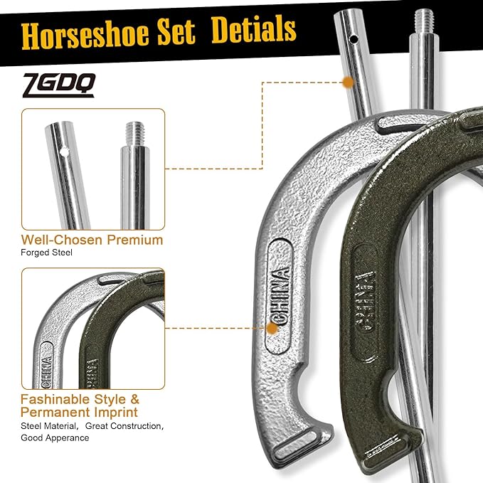 Horseshoe Outside Game,Sports Horseshoes Sets,Horse Shoe Game Kit,Steel Horseshoe Game Sets,Horseshoes Outdoor Game Set for Lawn, Beach, Backyard,Includes 4 Horseshoes, 2 Steel Stakes and Carrying Bag