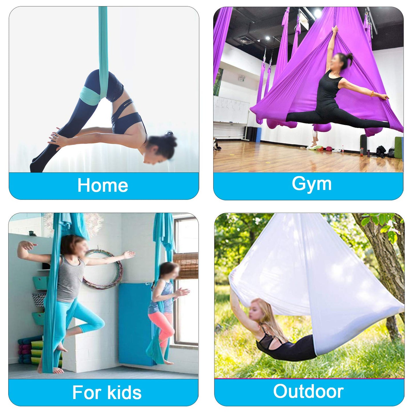 FOSER Aerial Yoga Hammock Aerial Yoga Swing with Daisy Chains Carabiners for Inverted Gravity Yoga Flip with Instruction Manual 5M×2.8M (Gradient Purple)