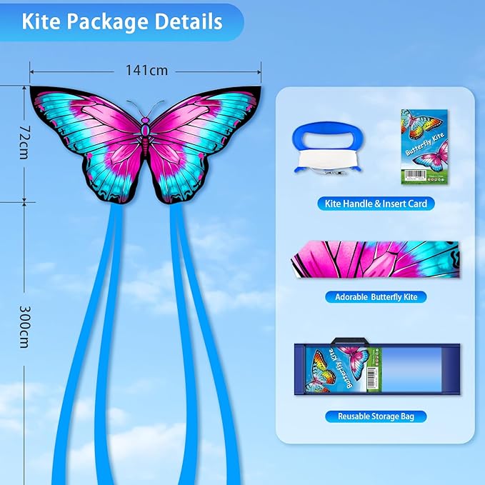Butterfly Kites for Kids & Adults, Easy to Fly Design with Long Tail for Stability, for Kids Ages 4-8 & Beginners, Beach & Park Use | Family Outdoor Fun