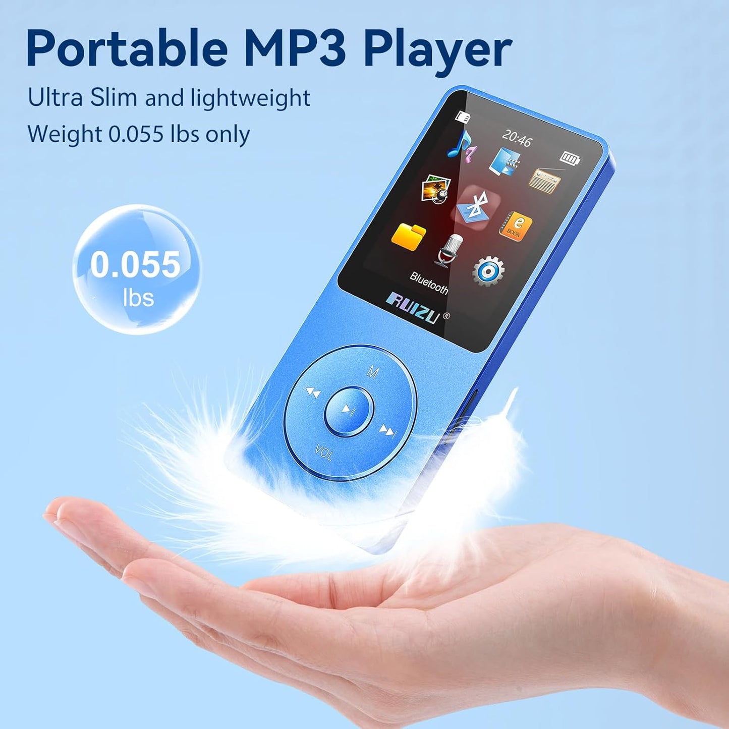 RUIZU 64GB MP3 5.3, 0.055 lbs, 80 128GB Player with Bluetooth Weight Portable Music Player for Kids, Sports, FM Radio