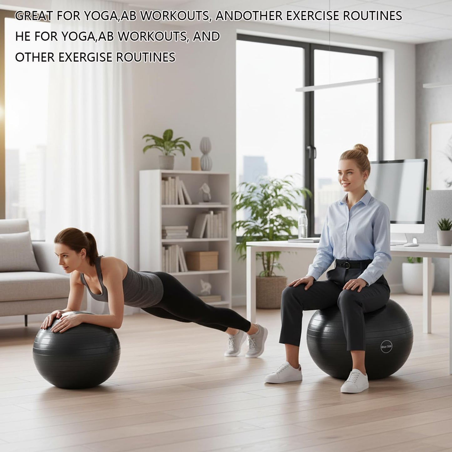 UMEUKEJI Anti-Burst Yoga Ball with Quick Pump, Non-Slip Stability Ball for Exercise, Home Office, 90cm（36in） Extra Large Black