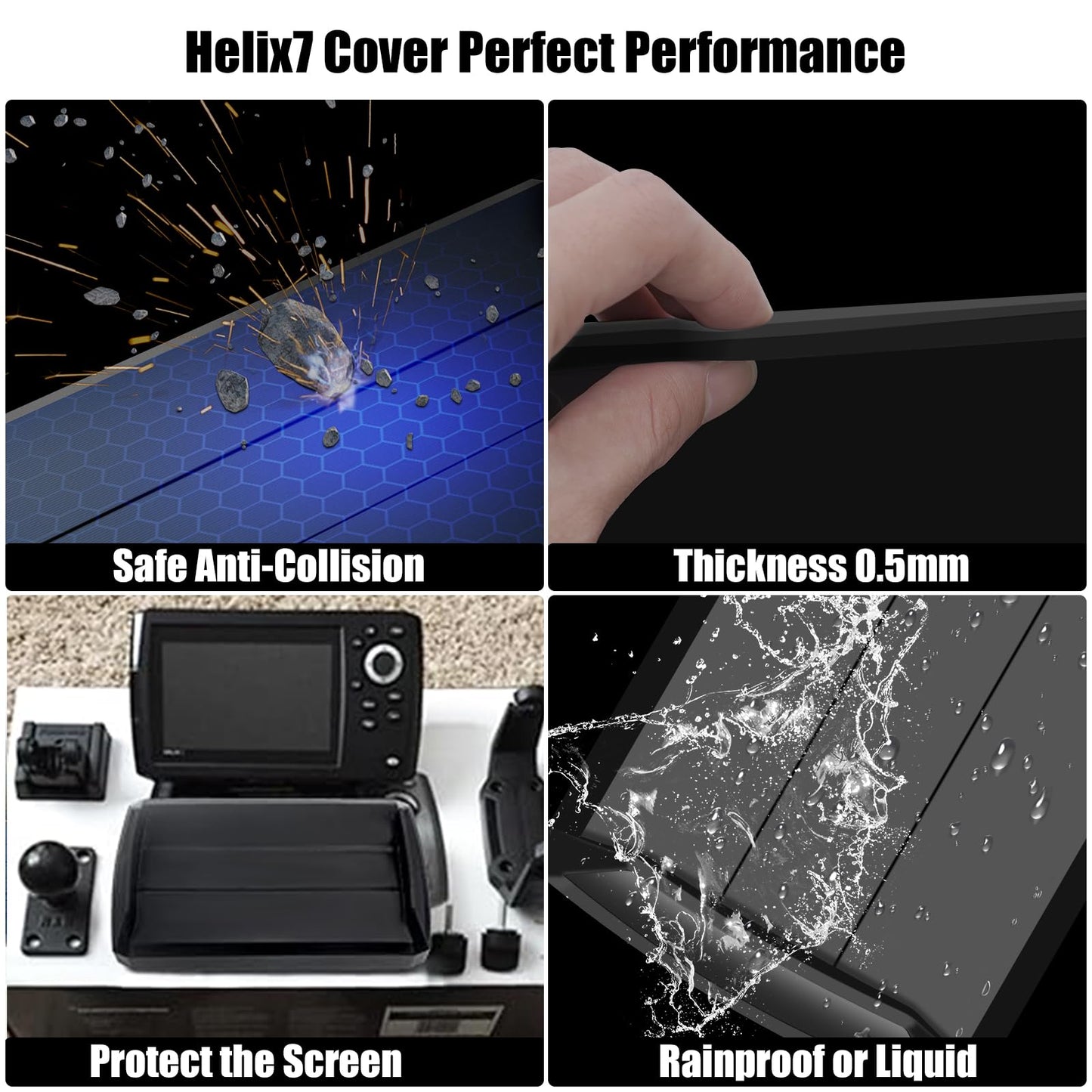 Helix7 Cover- Heavy Duty Fish Finder Sun Cover,Helix 7 Cover Straps Neoprene Screen Protector for 780036-1 UC H7 PR,Fits Most of Helix 7 Series,Professional Protection from Sun/Weather Damage-Black1