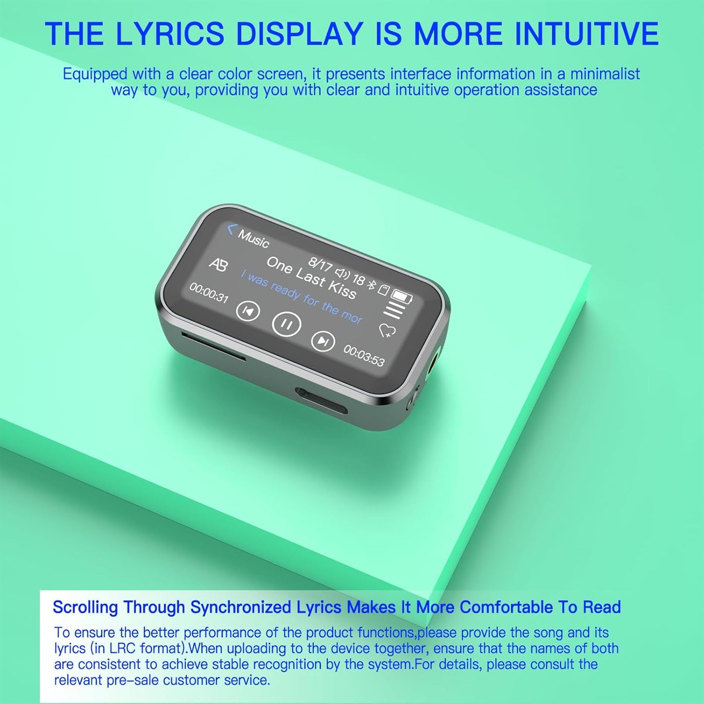 Jersonn MP3 32G 1.47 Mini Player with Bluetooth,Portable Digital Lossless Music Player with Built-in Speaker, in Full