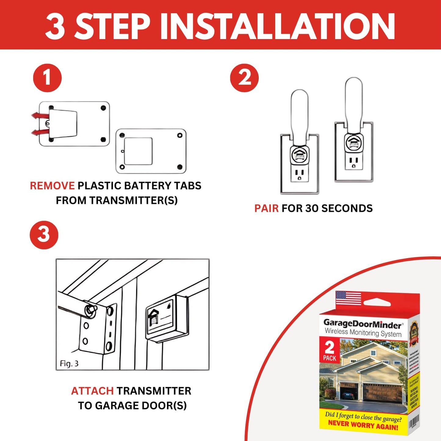 Garage Door Minder® 2 Door + 2 Room Combo Pack. 100% Wireless. No Wi-Fi. in-Home Monitor & Alert System. Installs in 2 Minutes. Great for Seniors. Monitors 2 Individual Doors.