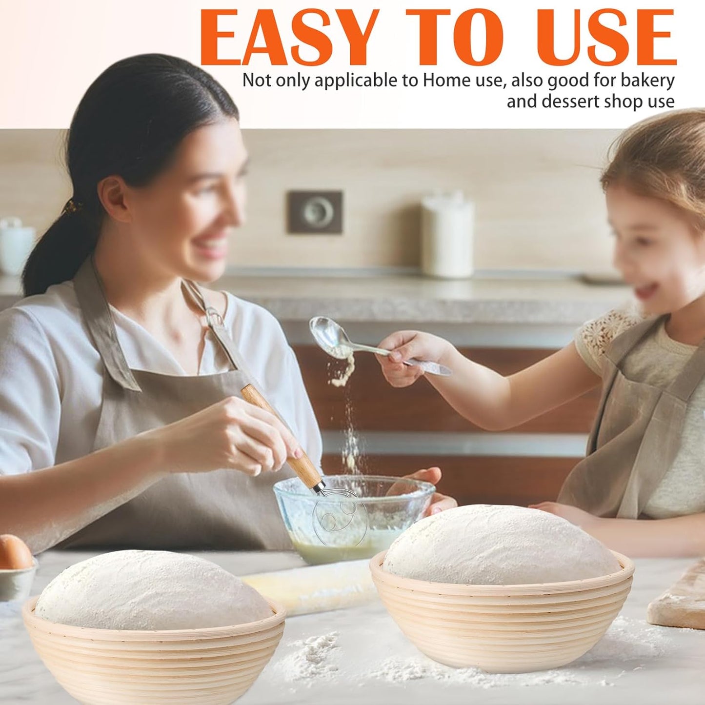 P&P CHEF 9-Inch Bread Proofing Baskets - Set of 2 Handmade Rattan Dough Making Baskets | Ideal for Sourdough Baking
