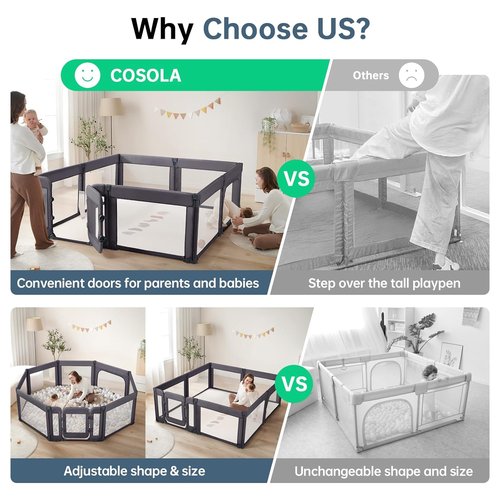 Large Baby Playpen - Adjustable 79x71 Inch Indoor & Outdoor Foldable Play Yard | Dark Grey Mesh Safety Fence