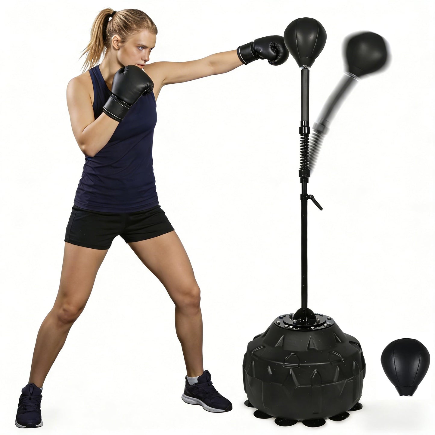 STARSNET Free Standing Reflex Ball Speed Bag for Boxers and Fitness Enthusiasts - Adjustable Height 57.4"-75.9", PU Ball, Thicken Suction Cup Base