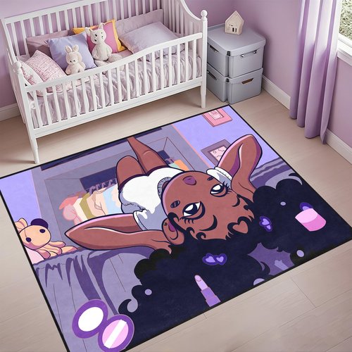 FJKJHKGJ Black Girl Area Rug for Bedroom African Black Girls Floor Rugs for Living Room Playroom Cartoon Art Home Decor Soft Yoga Mats for Women Afro Purple 47" x 31" (2.7 x 3 Feet)