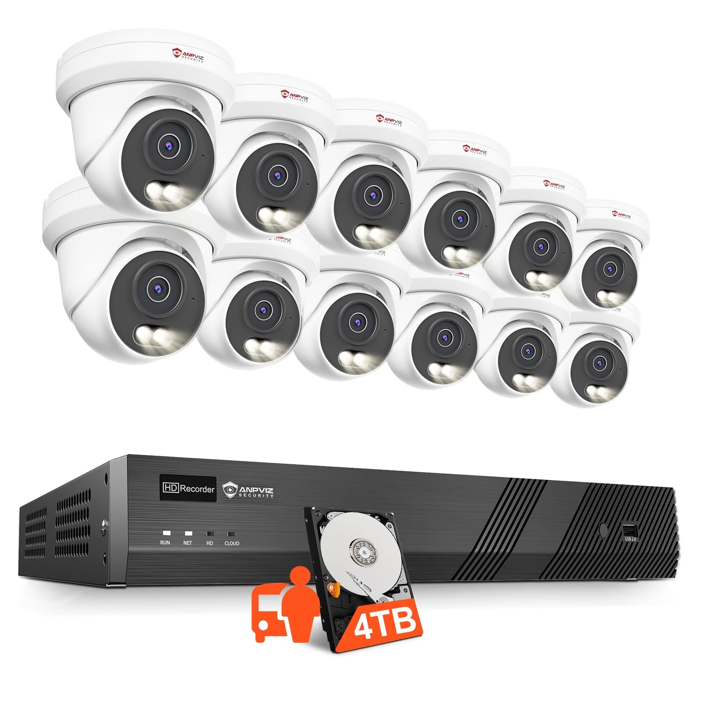 Anpviz 4K 16CH PoE Security Camera System, 12pcs Wired 8MP PoE IP Cameras Outdoor with Human Vehicle Detection, Smart Color Night Vision, 8MP/4K 16 Channel NVR with 4TB HDD for Businesses (U Series)