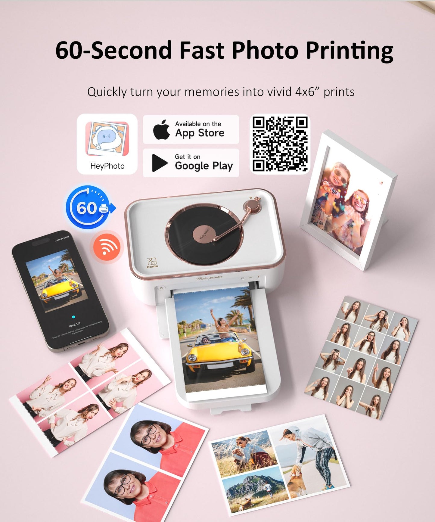 PRT 4x6 Photo Printer, Thermal Dye Sublimation WiFi Picture Printer for Phone, Portable Phone Printer with AR Video & 20 Sheets 1 Cartridge, Instant Printing for Home Use, CP6000White