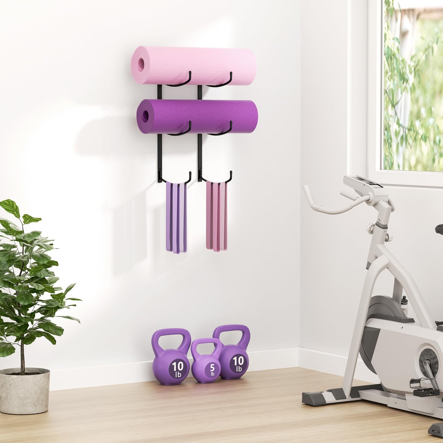 Josmimic Yoga Mat Holder Wall Mount, 3-Tier Storage Rack for Yoga Mat, Foam Roller, Block, Yoga Accessories, Wall Organizer for Home Gym, Gym, Workout Room, Metal, Black