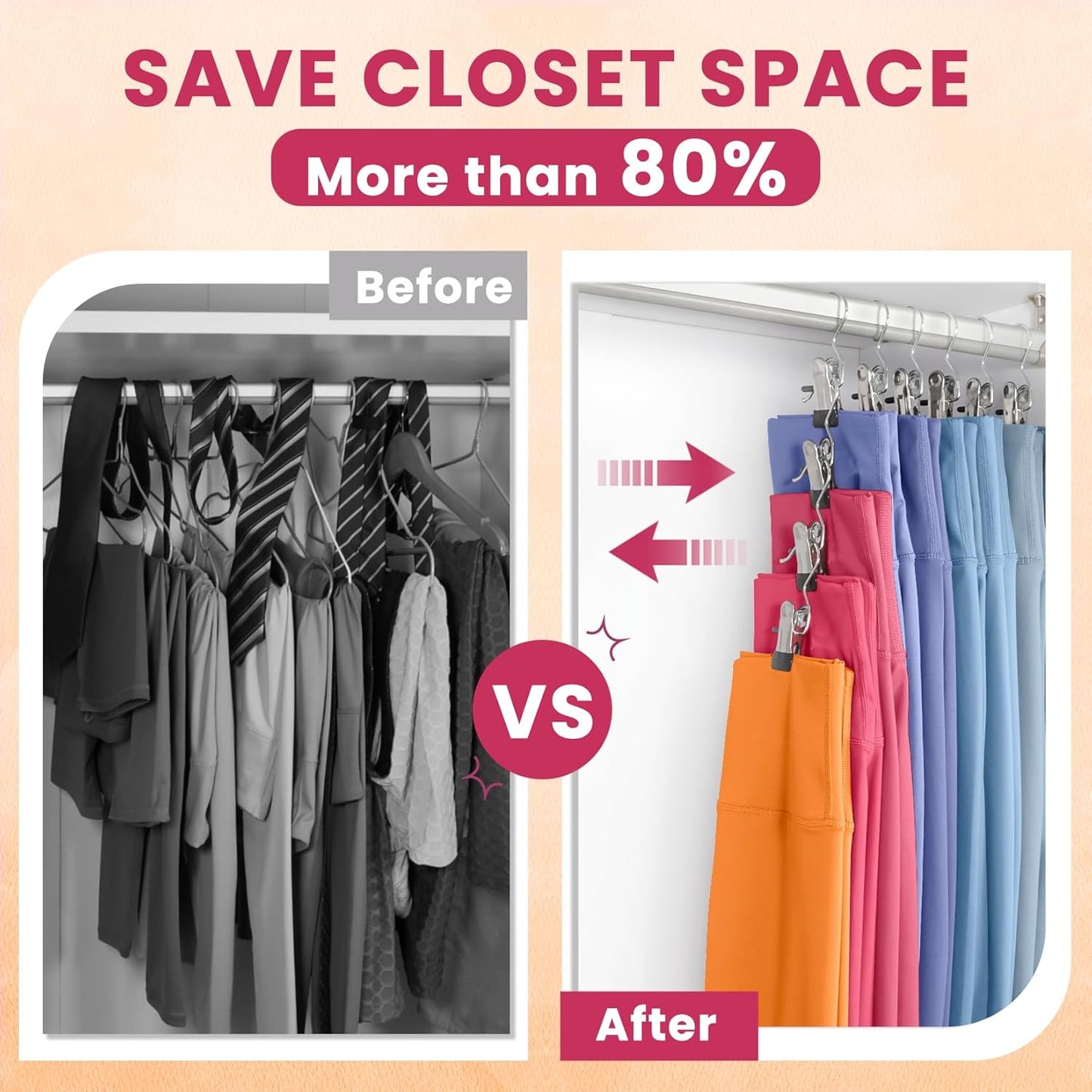 Skiennix 30 Pack Pants Hangers - Space-Saving Clip Organizers for Leggings, Jeans, and Skirts