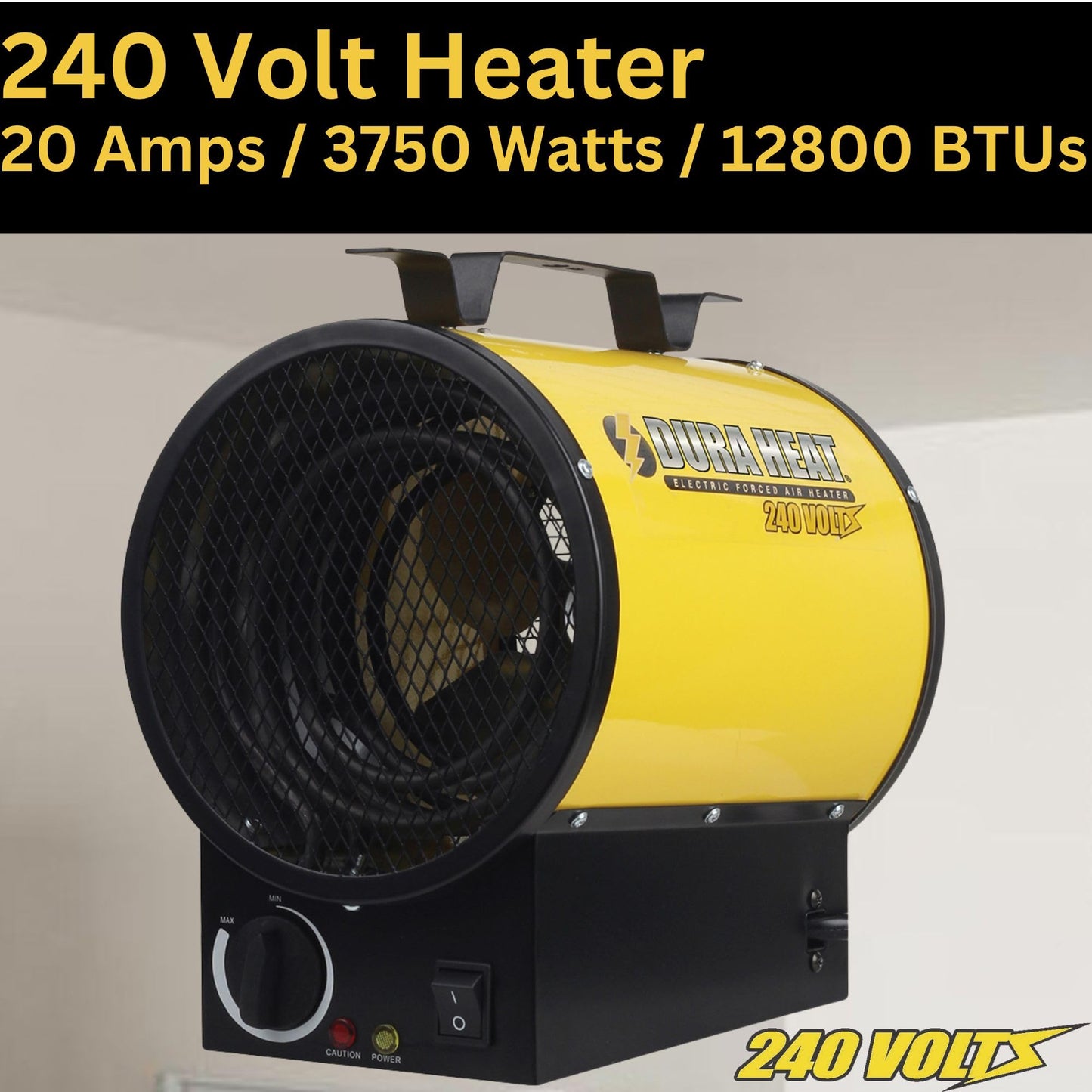 Dura Heat 240V Electric Industrial Garage, Workshop, Warehouse, Construction Heater, Wall/Ceiling Mount, 12,800 BTU, 3,750 Watt Forced Air Heater, Overheat Protection - Ideal for Garage & Workshop