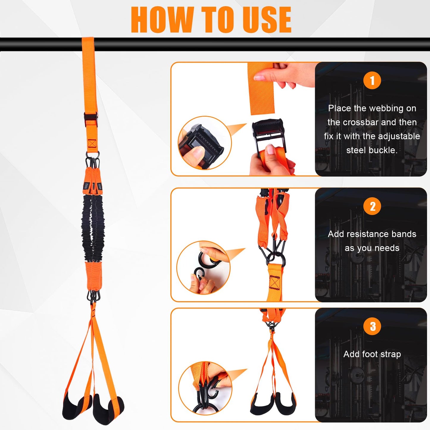 QIVDSEC Pull-Up Assistance Bands Set – Heavy Duty Adjustable Resistance Band with Feet/Knee Rest for Home Gym Strength Training