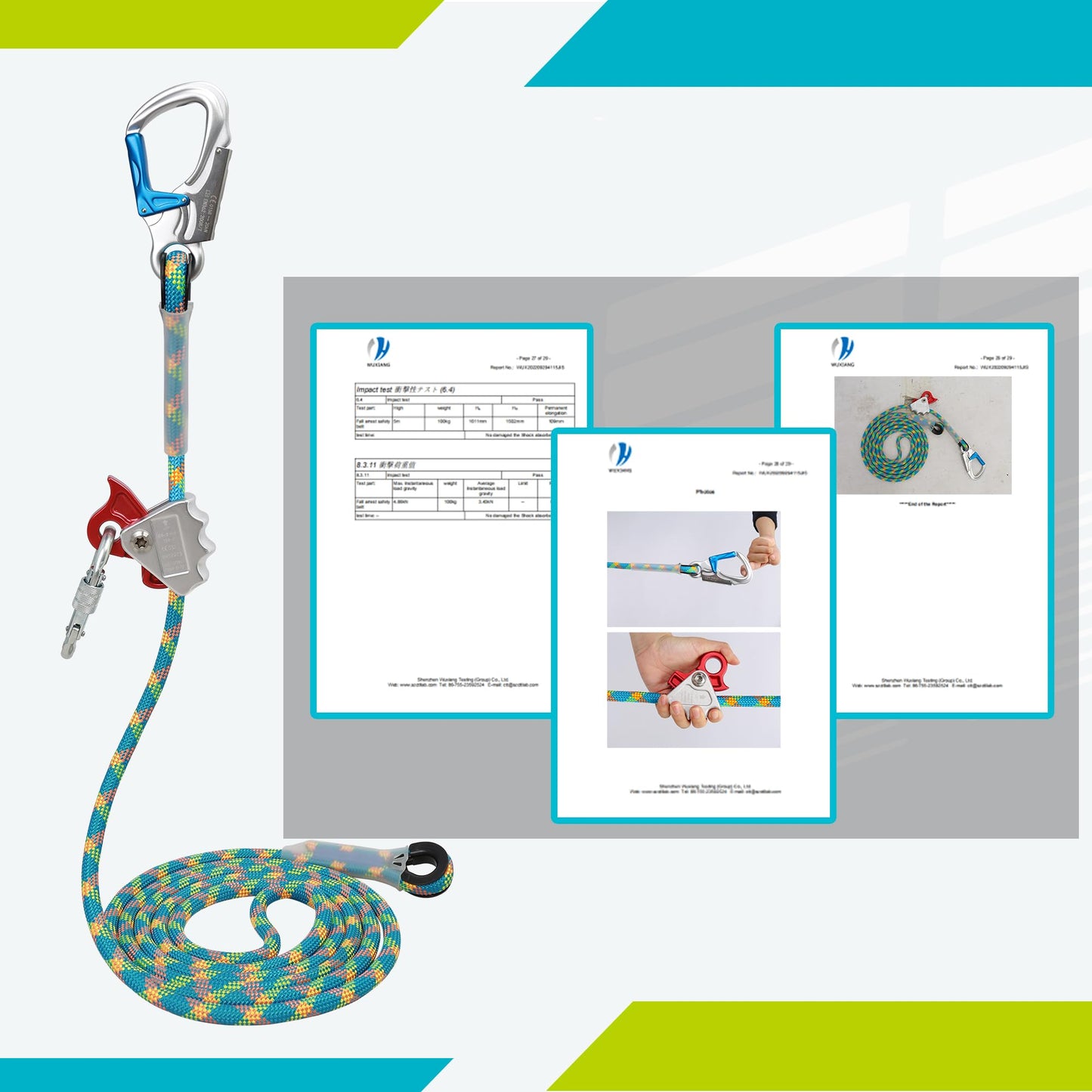 Flip Line Kit 11FT Polyester Lanyard Kit with Triple Lock Carabiner Adjuster, Steel Swivel Snap, Adjustable Positioning Rope for Fall Protection, Arborist, Tree Climbers
