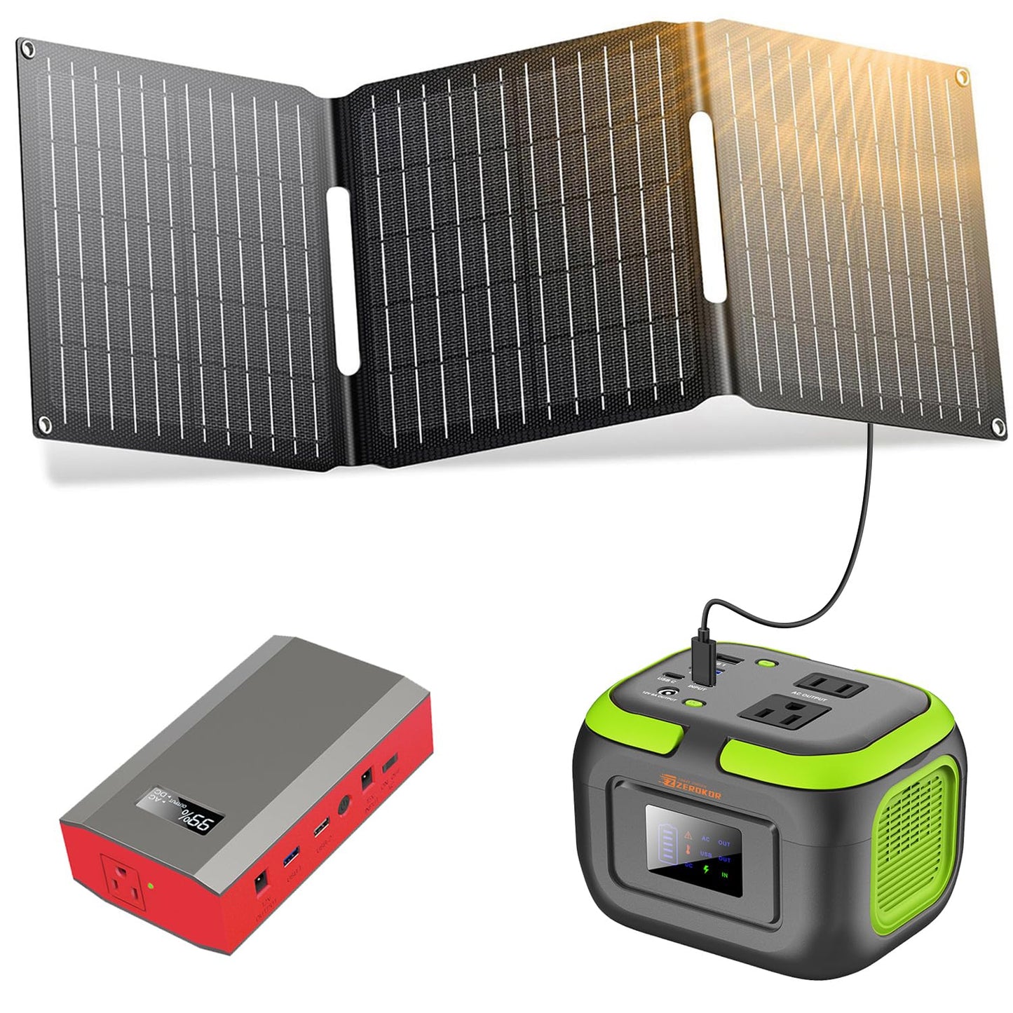 Portable Power Station with Solar Panel 30W, 120W 110V USB-C Solar Power Pack Battery Generator with Panel, Solar Power Bank with AC Outlet for Laptop Smart Device RV VAN Outdoor Tent Camping