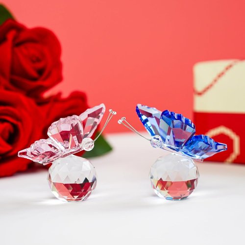 H&D Hyaline & Dora Crystal Butterfly Figurine Set - Elegant Glass Table Decor & Paperweight | 2 Pieces