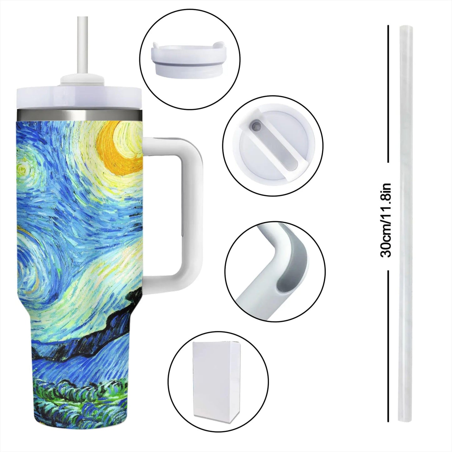 Mount Hour Starry 40 OZ Stainless Steel Tumbler with Handle Lid Straw, Ice Bully Hot/Cold Coffee Cup for Women Men Birthday Presents