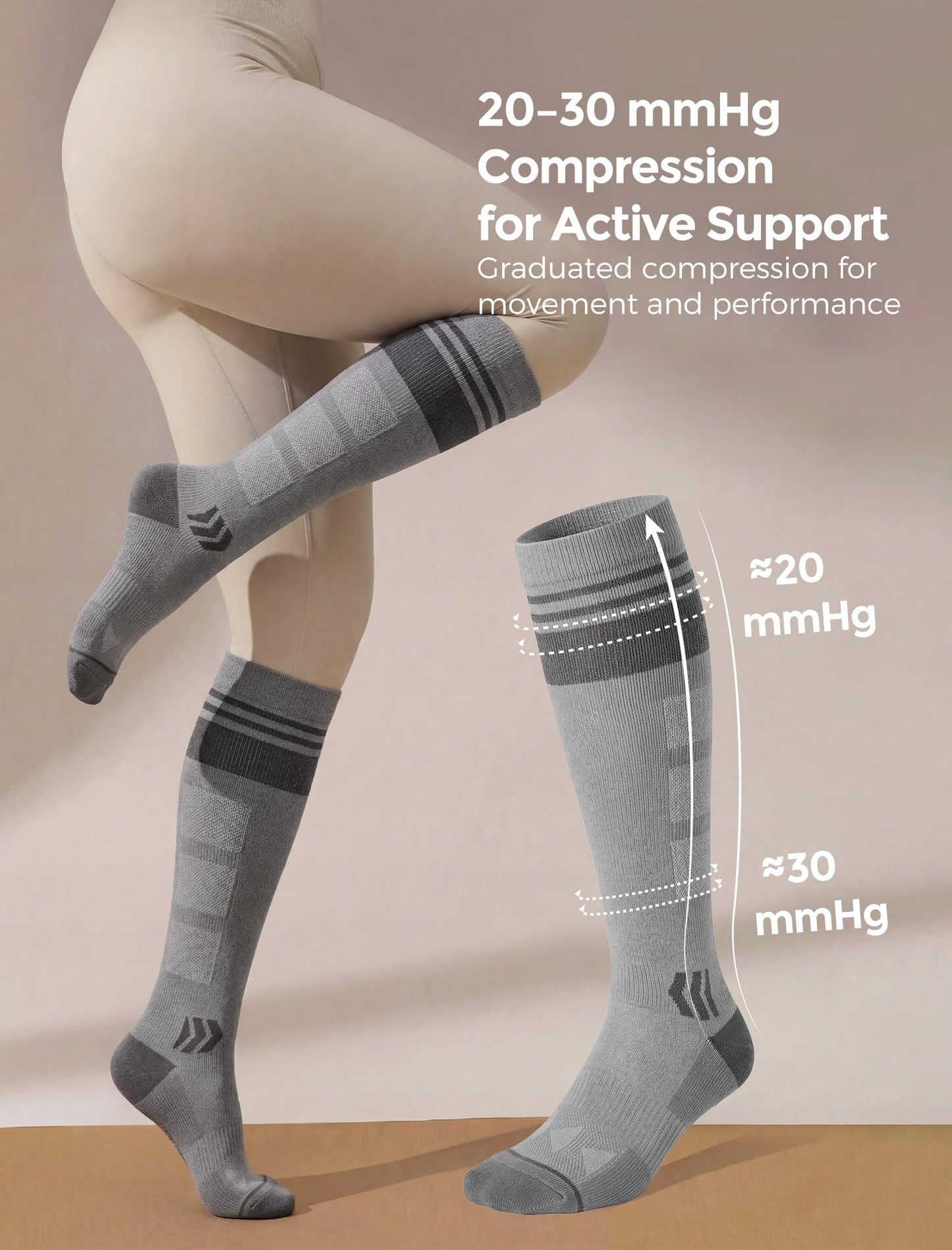 Momcozy Compression Socks for Women, 20-30mmHg Knee High Athletic Support Socks for Running, Travel, Flying, Yoga & Workouts 2 Pairs