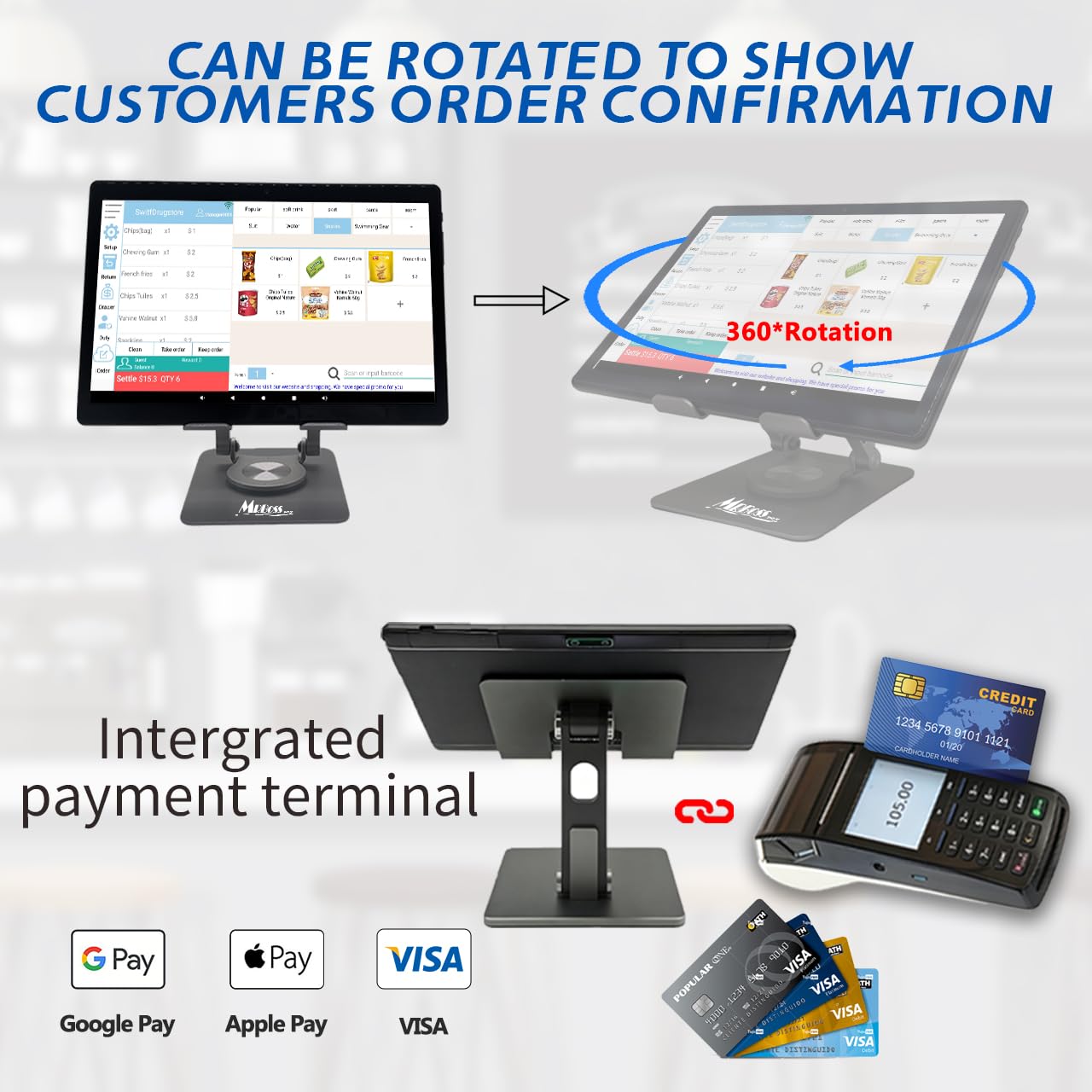 MR.BOSS MRBOSS Mobile POS Cash Register 10.1” Tablet 3" 80mm Receipt Portable Printer Software app for Small Business Restaurant Retail Grocery Convenience Mobile Food Dining car