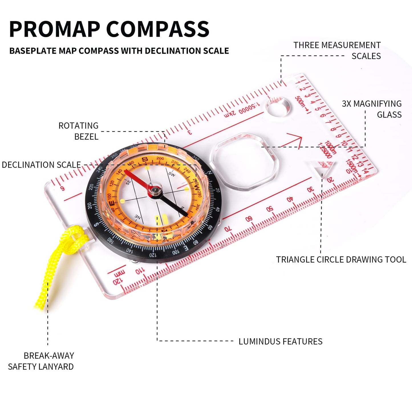 Orienteering Hiking Backpacking Compass Advanced Scout Camping and Kids Scout Compass for Map Reading Baseplate Best Survival Gifts (Orange)