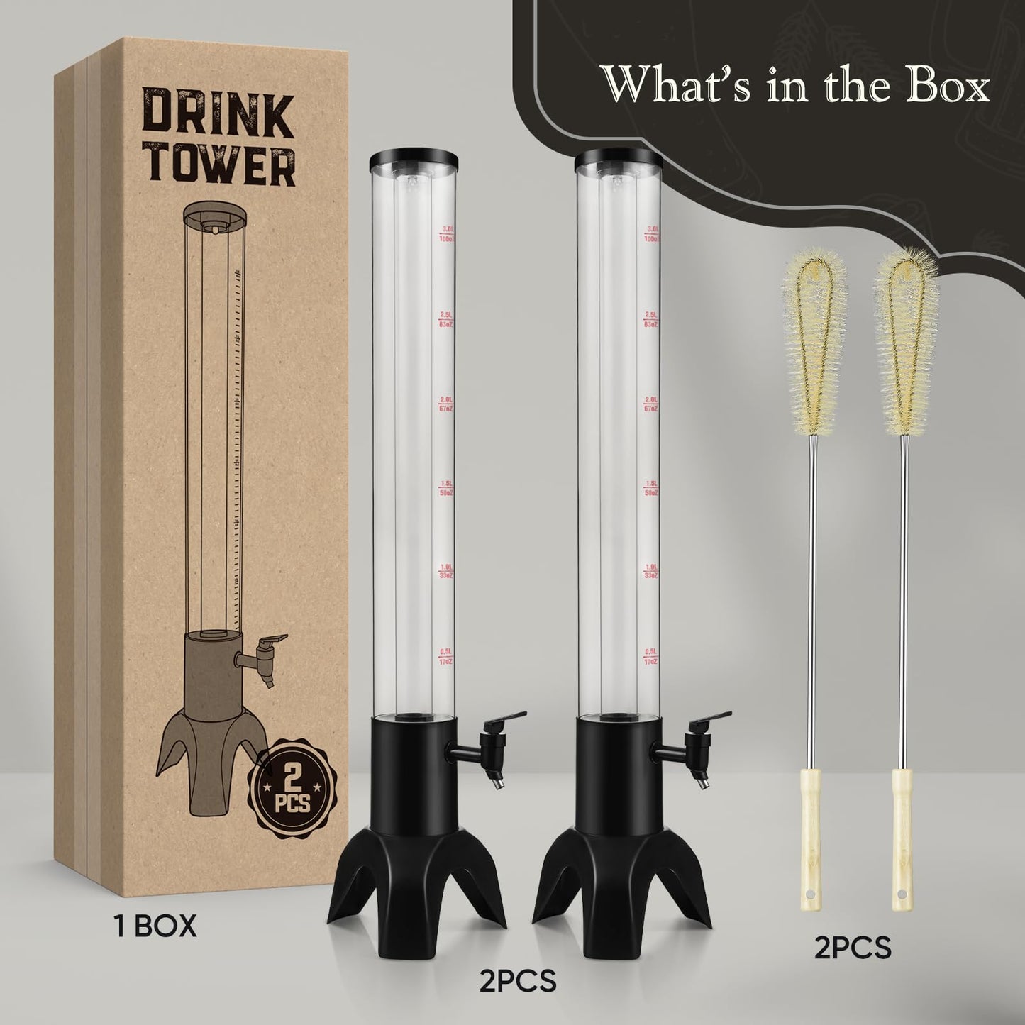 COSYOO 2PCS Drink Tower, 3L Mimosa Tower Dispenser With Ice Tube and Led Light, Tabletop Beer Dispenser 3.17 Qt./100oz, Ideal for Parties Bars Pubs Restaurants