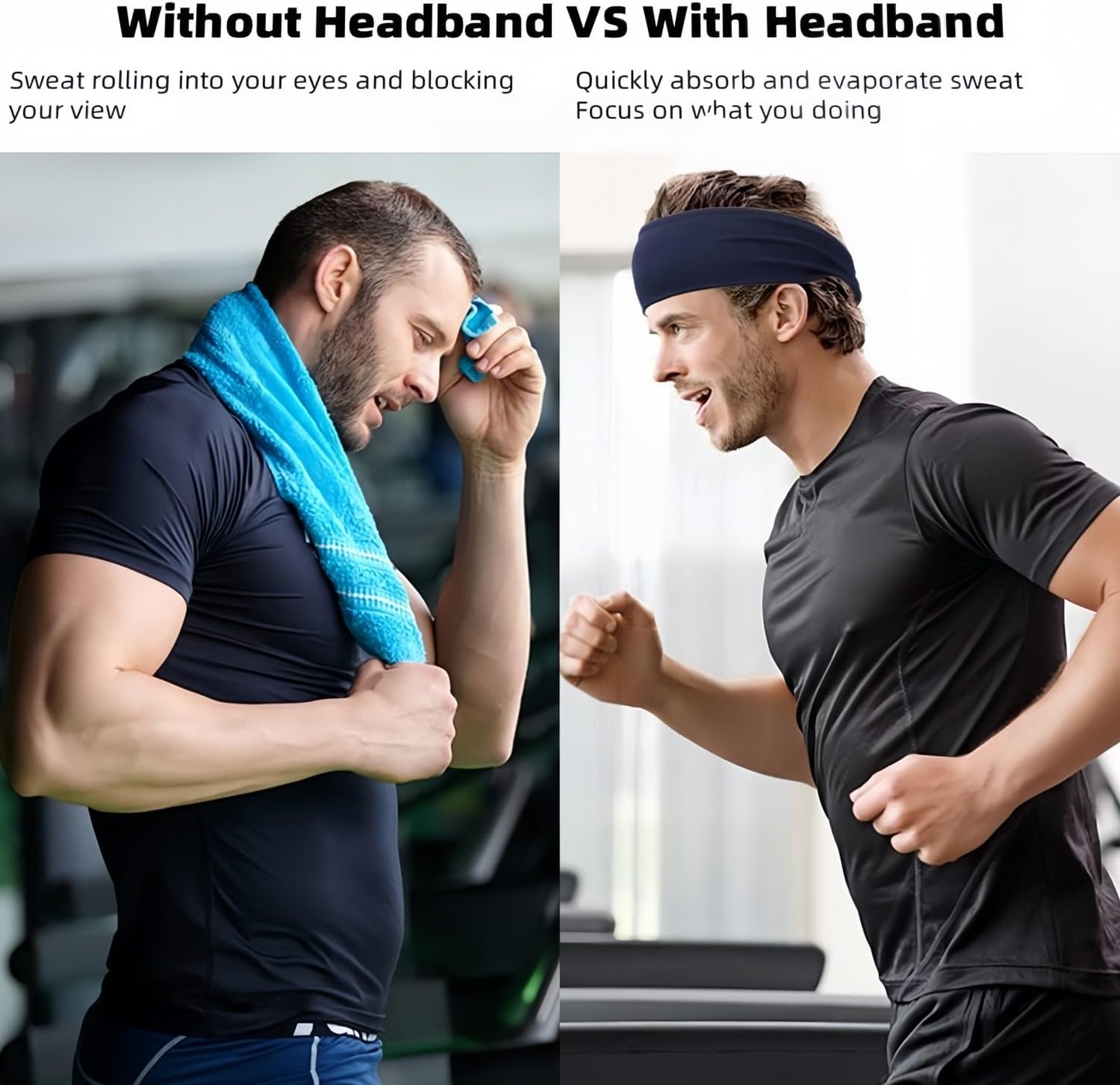 Workout Headbands for Men, 6 Pack Mens Running Headband Stretchy Sweatband Sports Headband