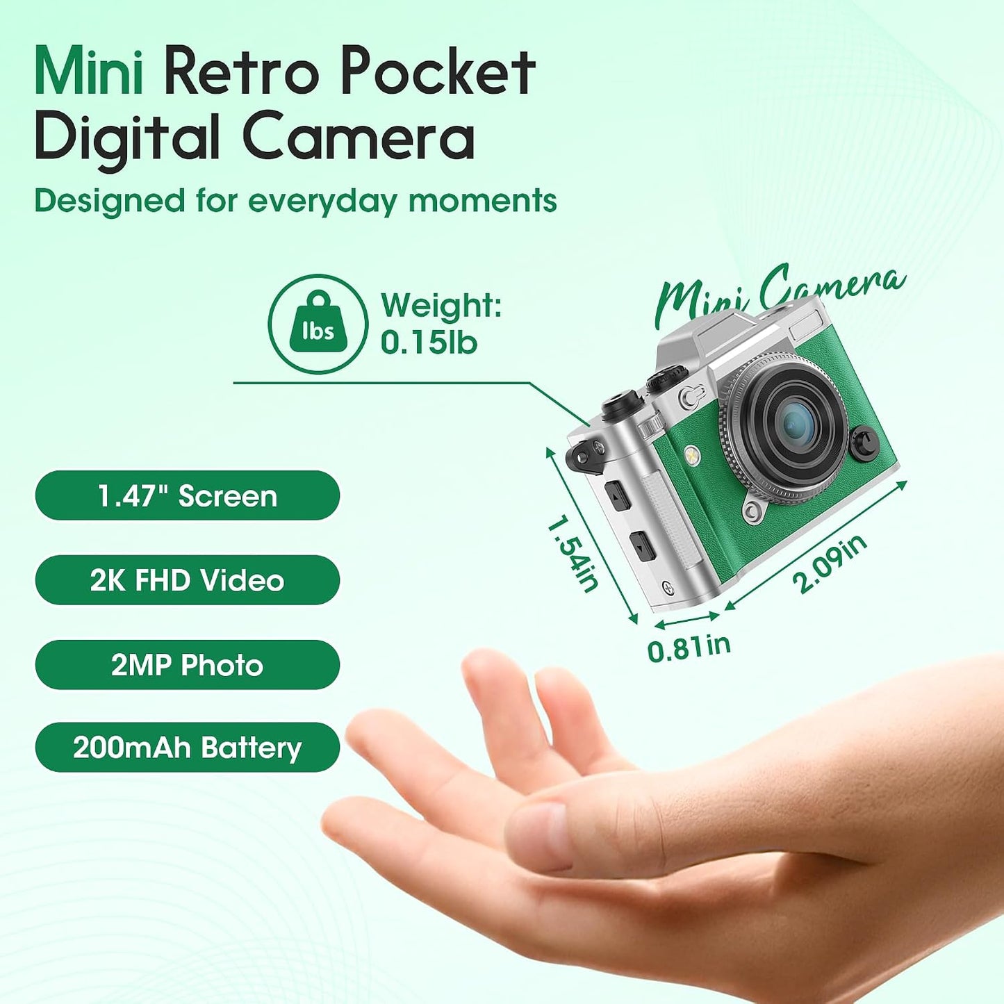 Dienspeak Y2K 2K 16GB Pocket Mini Camera, Retro Keychain Digital Camera with Leather Body, Small Portable HD Video