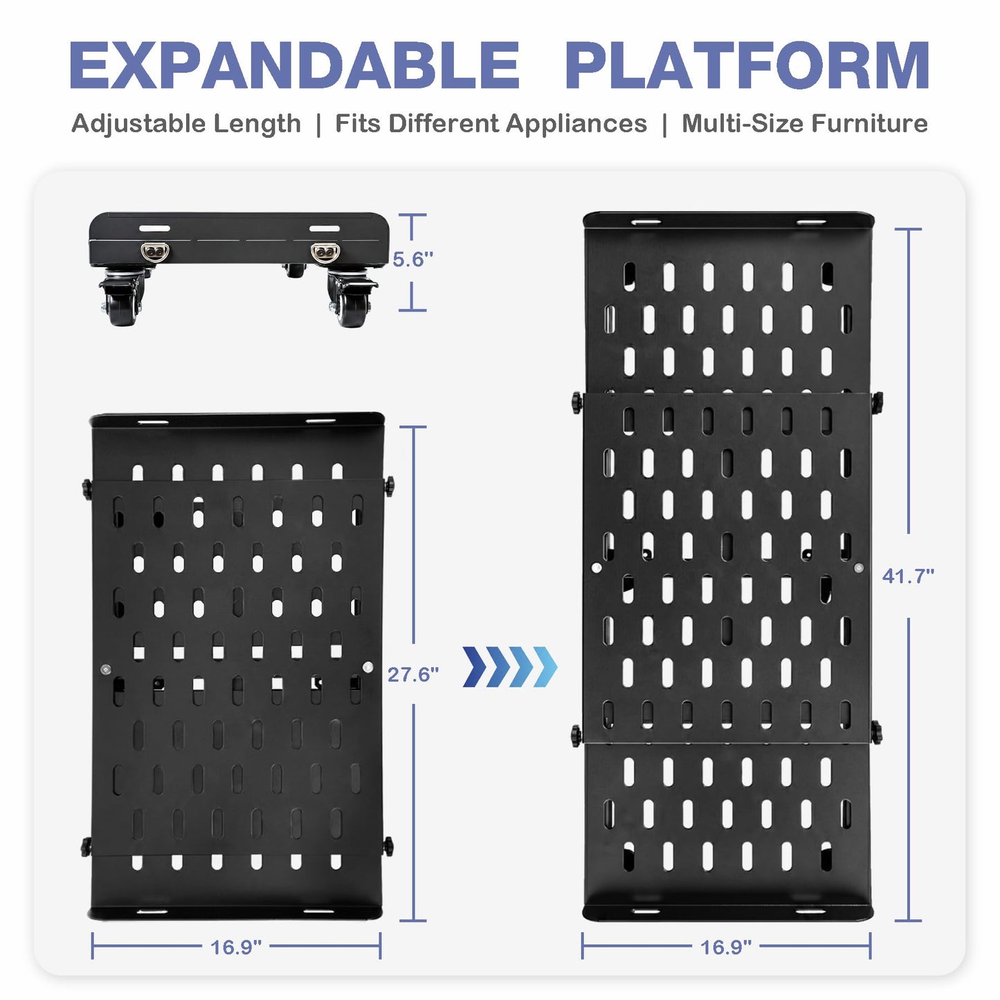 Heavy Duty Expandable Moving Dolly 2000LBS, 6 Wheels Furniture Dolly Cart with 4 Locking Swivel Casters, Adjustable Appliance Dolly 27.6"-41.7", Steel Moving Cart with Straps for Furniture, Appliances
